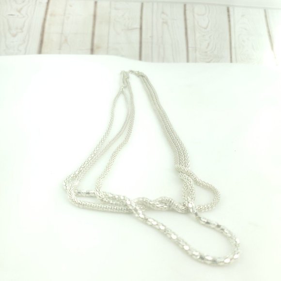 Womens Silver Tone Three Strand Foxtail Chain Fashion Jewelry Layered Necklace - Picture 6 of 12